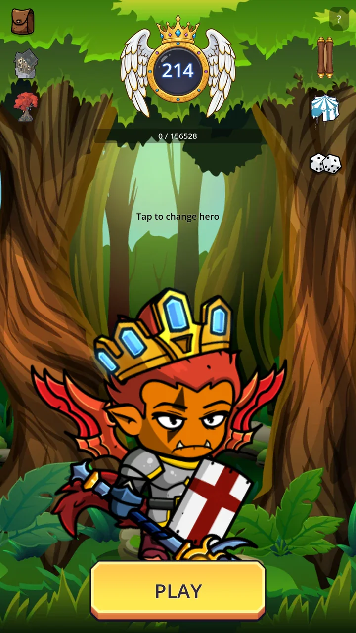 Prigod Idle home screen with the hero ready to start a run