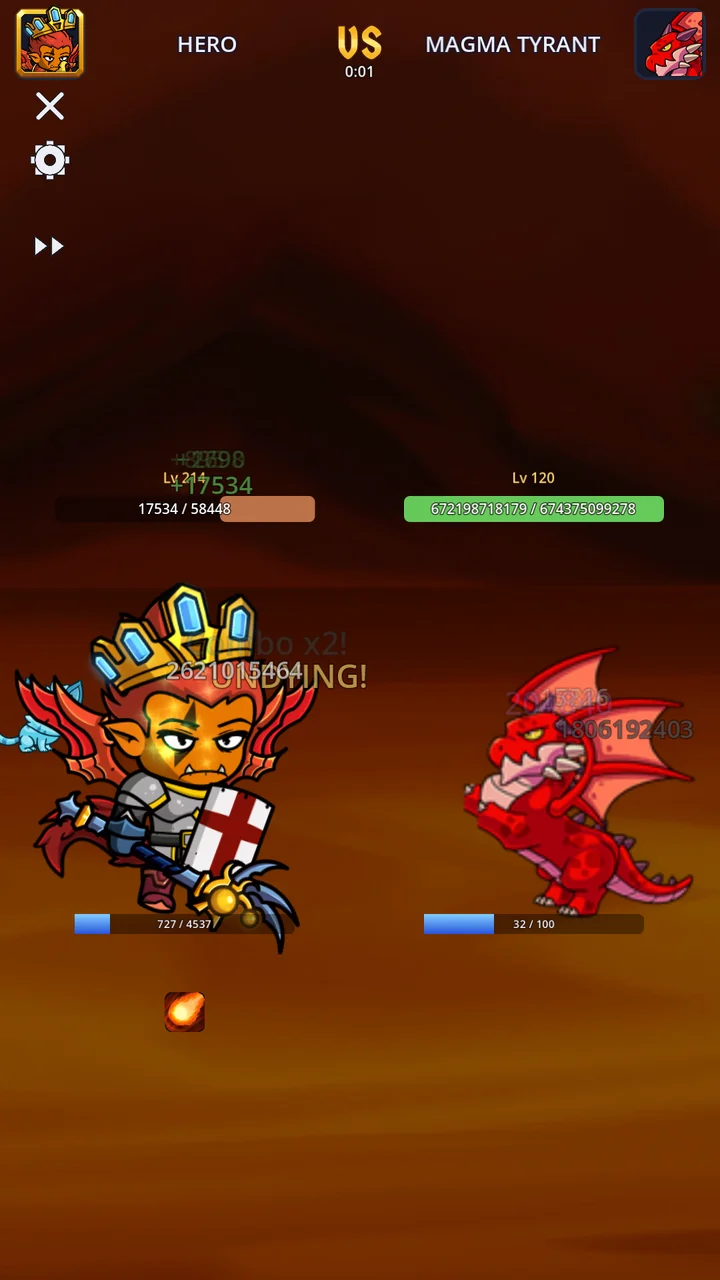 Prigod Idle hero battling a boss