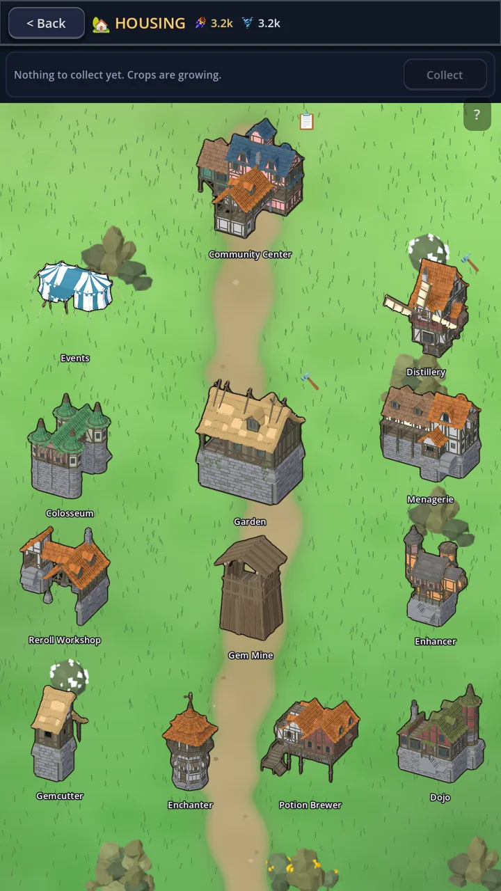 Prigod Idle housing map with buildings and garden