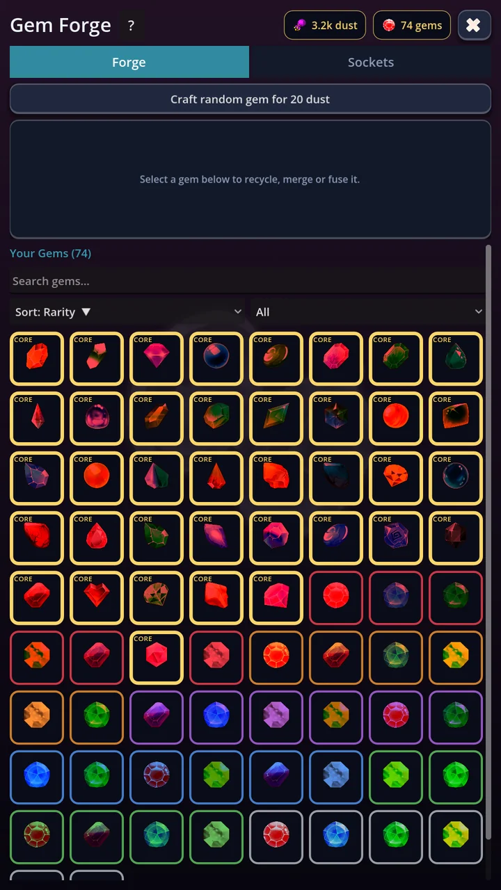 Prigod Idle Gem Forge crafting screen