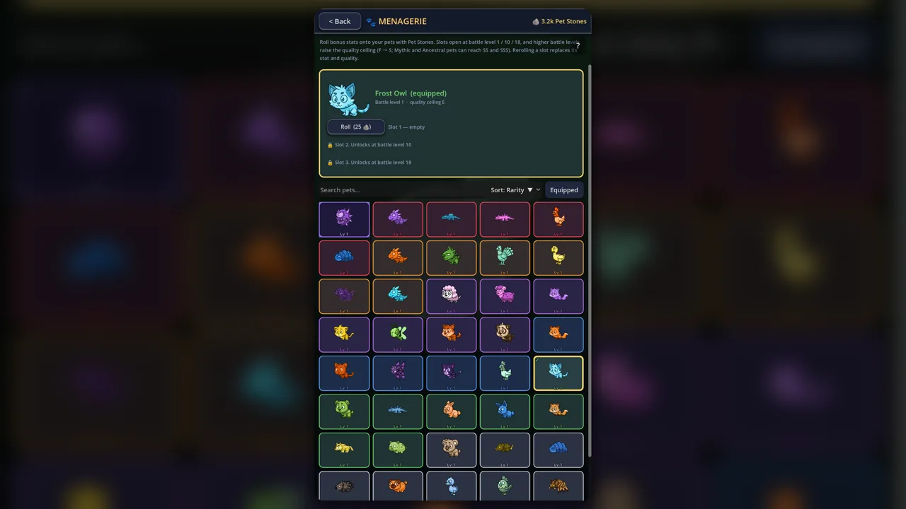 Pets — collectible companion roster.