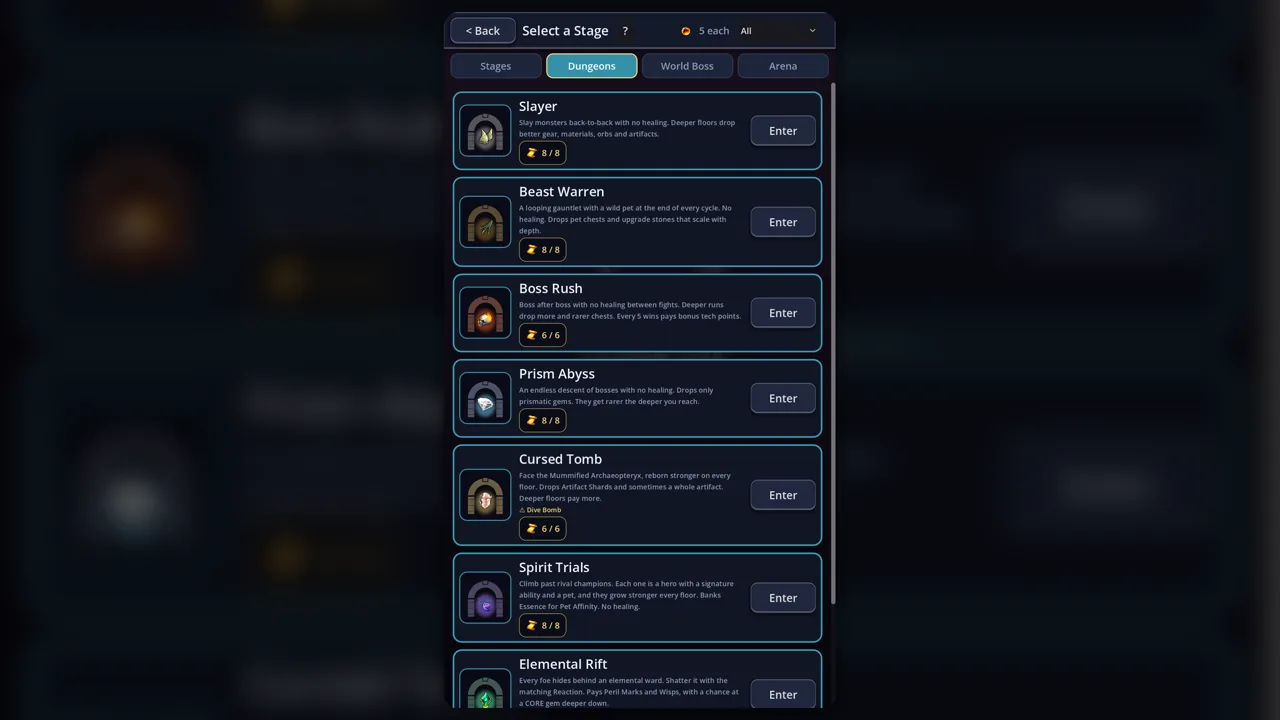 Dungeons — breadth of combat challenges.
